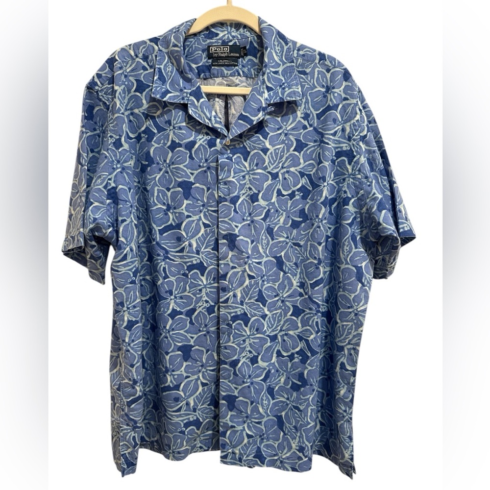 POLO Ralph Lauren Mens Caldwell Linen Blend Floral Hawaiian Button Up Vintage XL